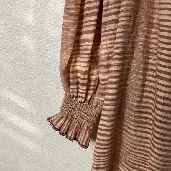 ULLA JOHNSON | Fiora Striped Cotton-Voile Midi Waist Tie Dress in Fawn | Size 2 - Picture 9 of 15
